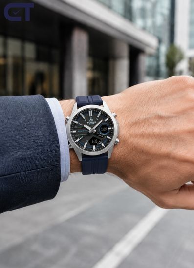 CASIO EFV-C120P-1A2DF EDIFICE мужские наручные часы — компактная аналогово-цифровая модель на полимерном ремешке