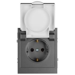 Розетка ЭРА Arktik 16-2103-06 с заземлением 2P+E Schuko со шторками с крышкой 16А-250В графит | Эра Arktik