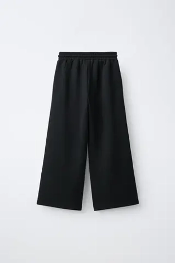 ZARA СПОРТИВНЫЕ БРЮКИ WIDE LEG С КОНТРАСТНЫМИ ДЕТАЛЯМИ, ЧЕРНЫЙ