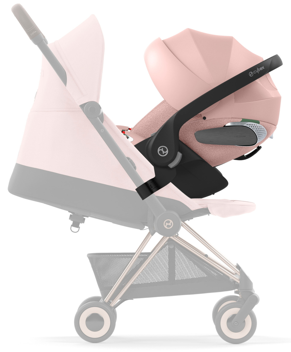 Коляска Cybex Coya Rosegold Frame Cloud T i-Size Peach Pink Plus Sepia Black с дождевиком и бампером