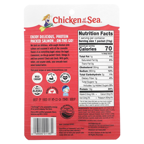 Chicken of the Sea, аляскинский горбуша дикого улова, приправа для рогаликов, 70 г (2,5 унции)