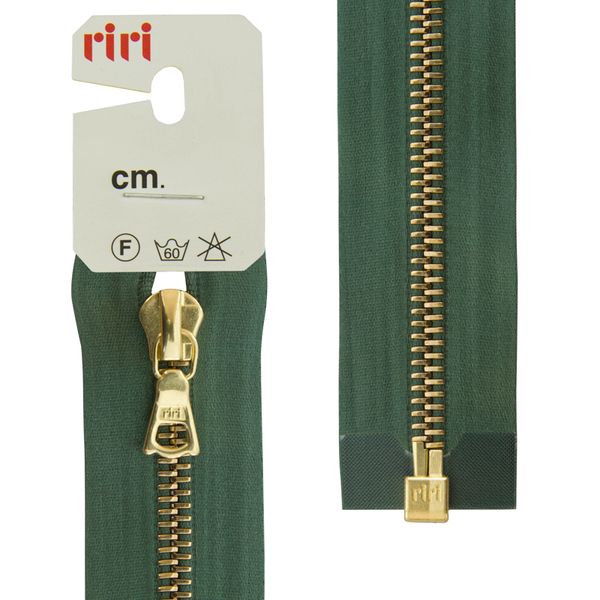 Молния металл RIRI Т6 (6 мм) 1 зам., разъем., 70 см, Gold, атласная тесьма, цв.5861, зеленый холодный, 1 шт