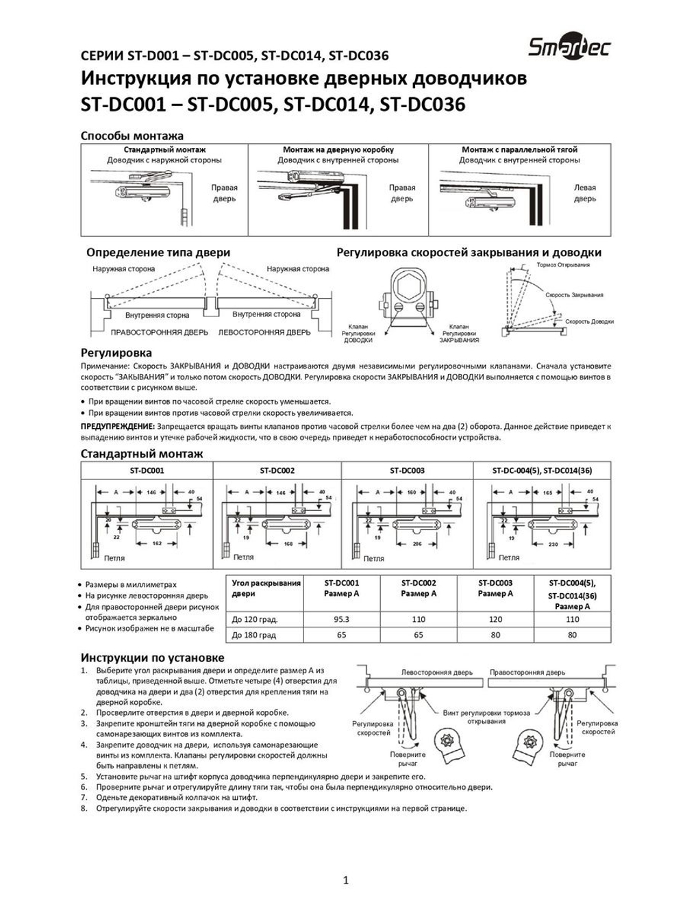 ST-DC001-SL Доводчик Smartec