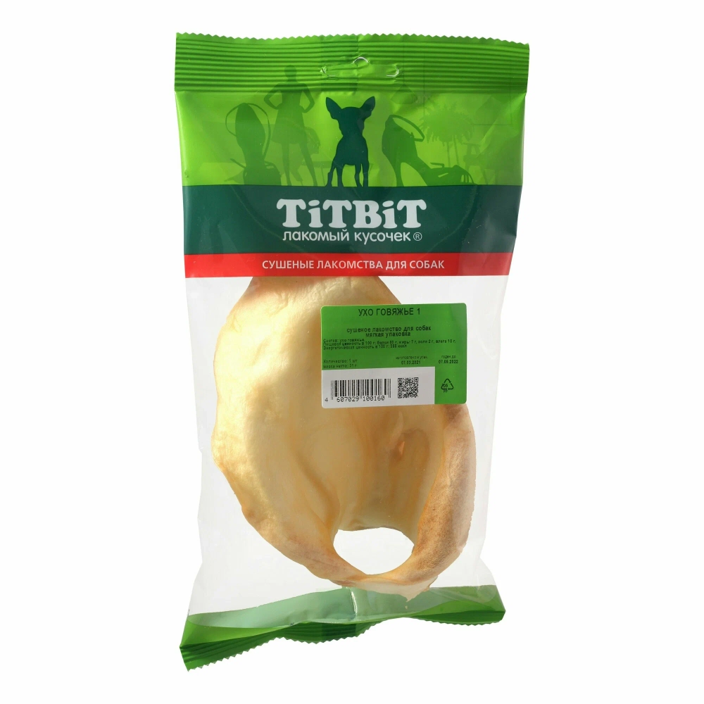 TITBIT Лакомство для собак Ухо говяжье 1