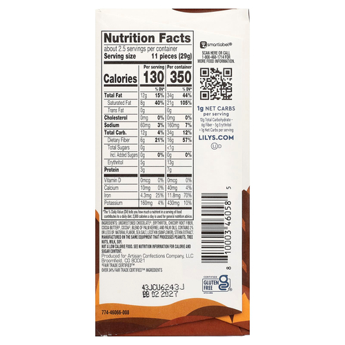 Lily's Sweets, Extra Dark Chocolate Style Bar, Salted Caramel, 70% Cacao, 2.8 oz (79 g)