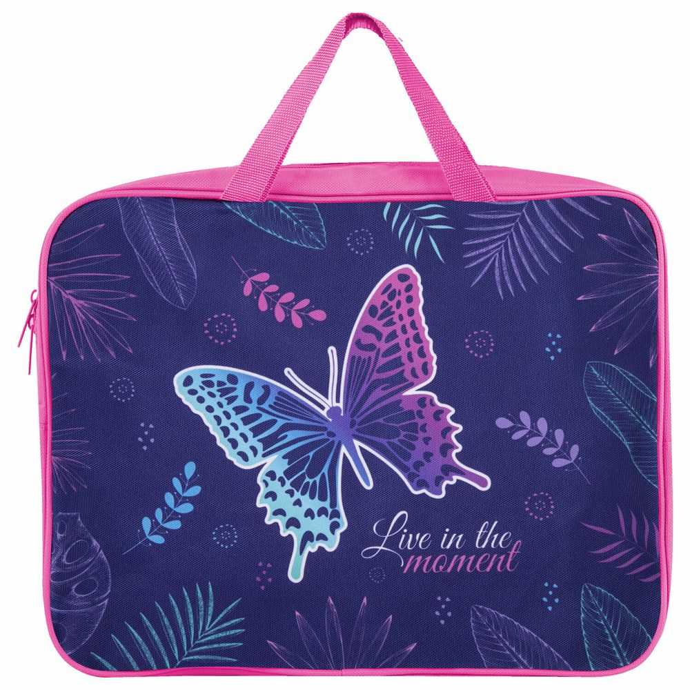 Папка на молнии с ручками BRAUBERG А4, 1 отделение, полиэстер, ширина 80 мм, "Beautiful butterfly", 271128