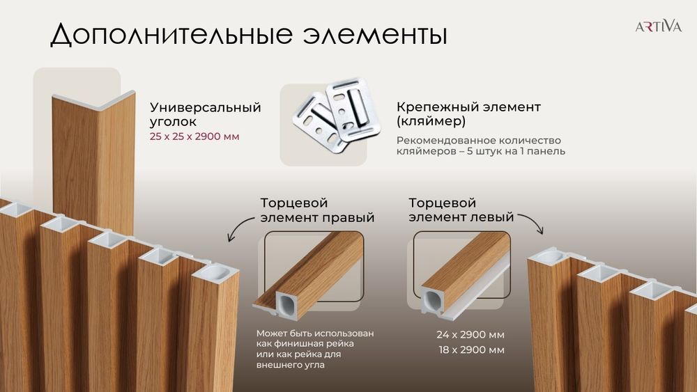 Стеновая реечная панель WPC Орех темный, 290x16,8 см