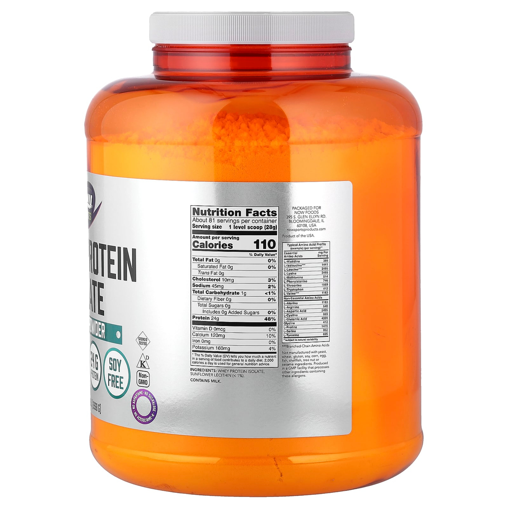 NOW Foods, Sports, изолят сывороточного протеина, без добавок, 2268 г (5 фунтов)