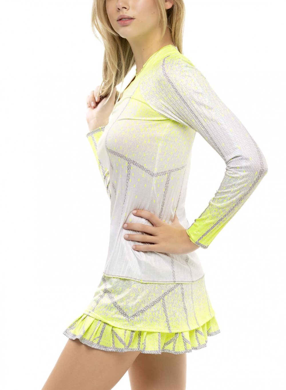 Женская футболка теннисная (dł. Рукава) Lucky in Love Nice To Pleat You Del 1 Pleat It Up L/S W - neon yellow