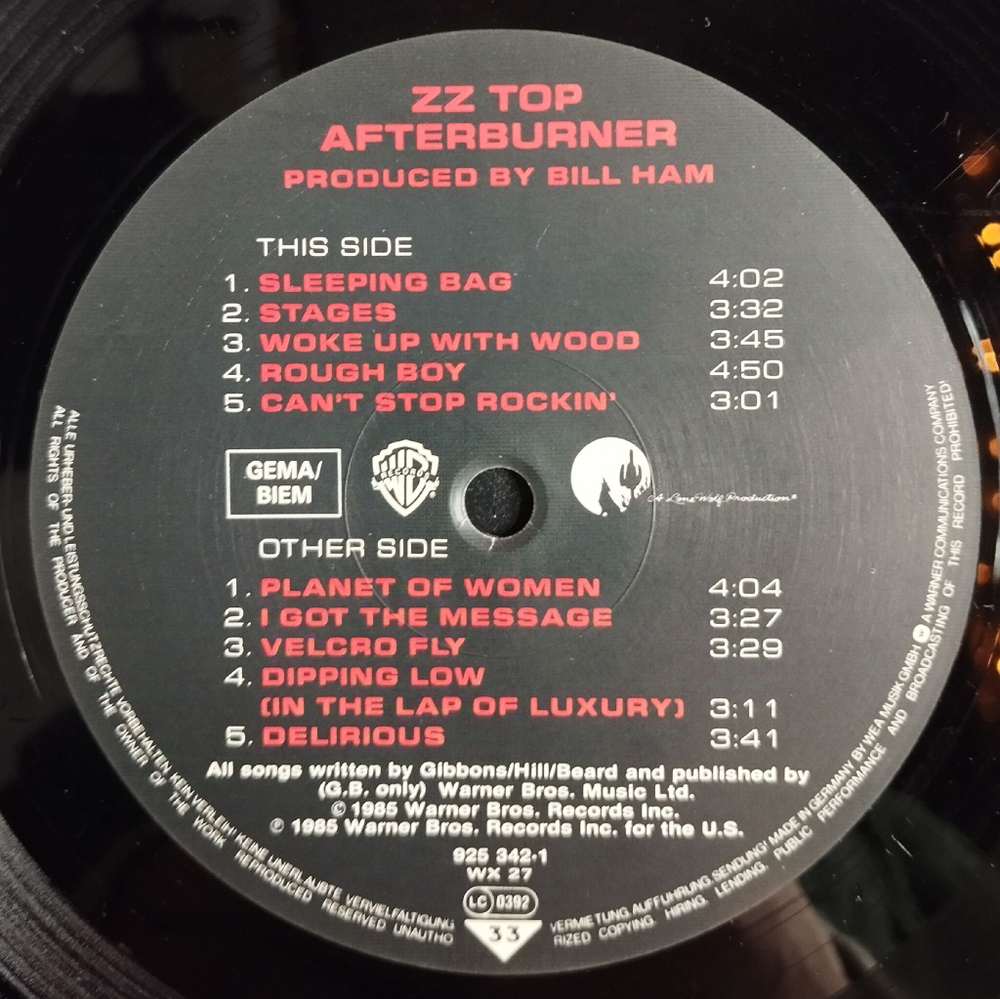 Винтажная виниловая пластинка LP ZZ Top Afterburner (Germany 1985)