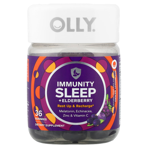 OLLY, Immunity Sleep + бузина, полуночная ягода, 36 жевательных таблеток