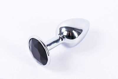Анальная пробка металлическая серебристая с черным кристаллом Onjoy Metal Plug Silver Medium (Цвет: серебряный с черным)