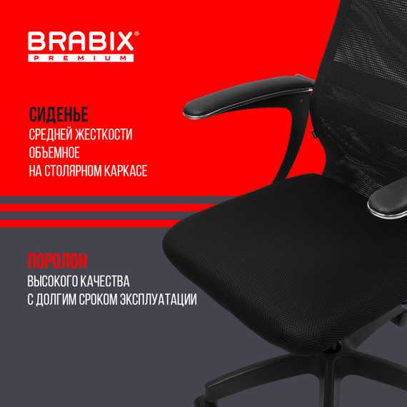Кресло офисное BRABIX PREMIUM "Ultimate EX-801" пластик, плотная двойная сетка Х2, черное, 532922