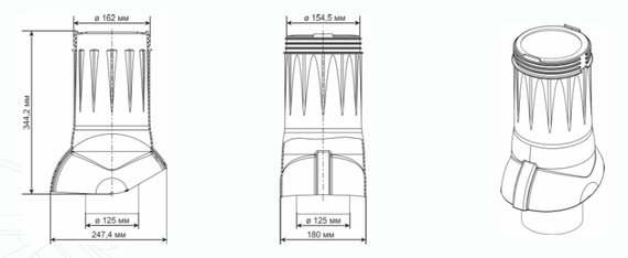 Вентиляционный выход изолированный Ø 125/160 мм бордовый RAL 3009, серия Static