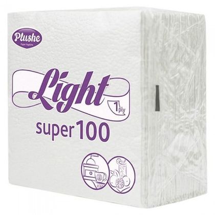 Салфетки, бумажные 1-слойные, белые, 22,5 см. 75 шт. Plushe Super 100