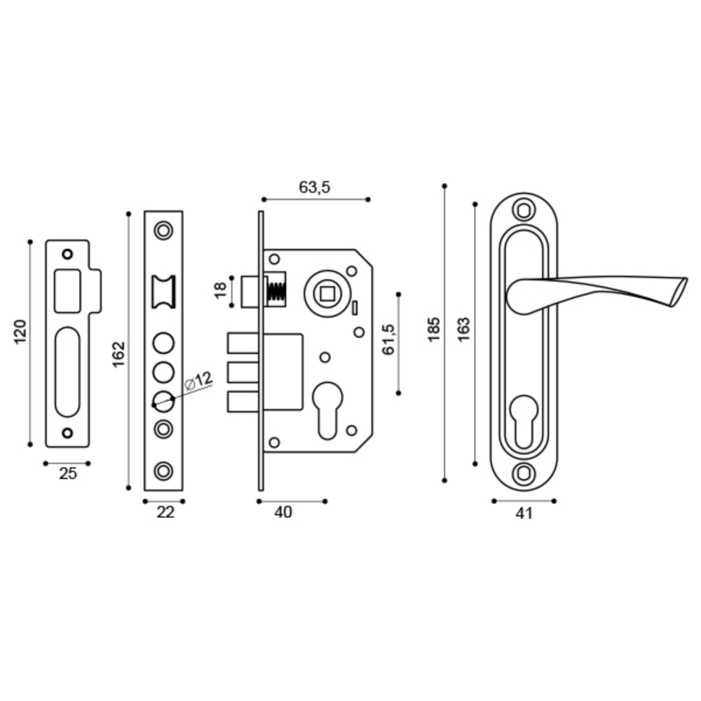Замок с ручкой KIT P15 4061/3 CRONA AB (бронза)