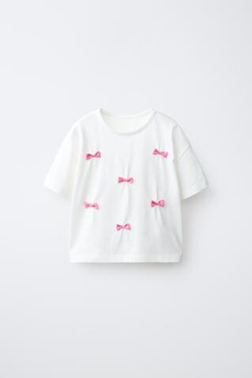 ZARA ФУТБОЛКА С БАНТАМИ, БЕЛЫЙ