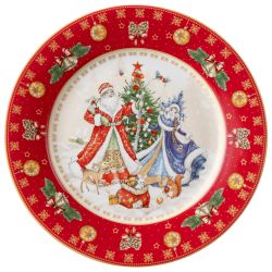 ТАРЕЛКА ЗАКУСОЧНАЯ LEFARD "ДЕД МОРОЗ И СНЕГУРОЧКА" 20,5СМ КРАСНАЯ (КОР=18ШТ.)