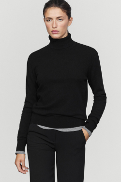 Massimo Dutti Трикотажный свитер из смесовой шерсти с высоким воротником, черный