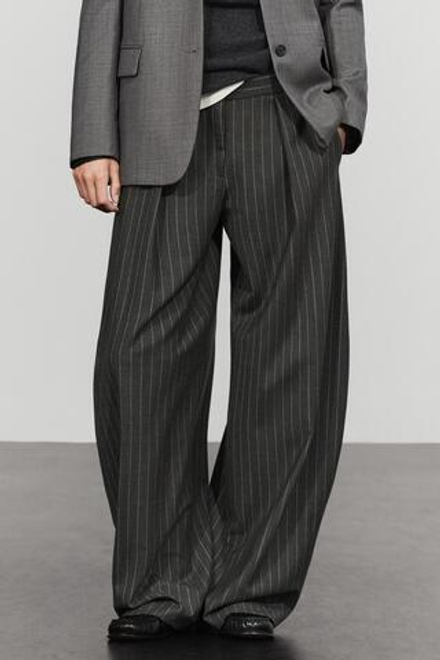 Massimo Dutti Широкие брюки в полоску из шерстяной смеси, норка