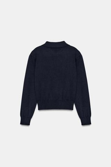 ZARA ТРИКОТАЖНЫЙ ПОЛО С ПОДПЛЕЧНИКАМИ, СИНИЙ
