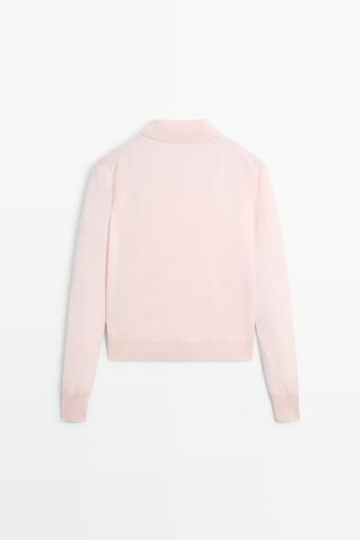 Massimo Dutti Кардиган из 100% кашемира с воротником поло, розовый