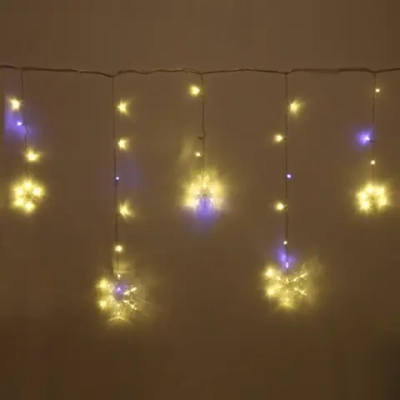 Гирлянда для дома БАХРОМА «Снежинка» ш2,5 м* в0,6/0,9м 130 ламп LED, IP-20, Теплый белый, белый мерцает (возможность соединения)