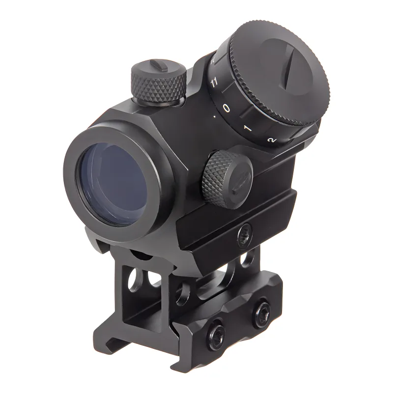 Коллиматор Target Optic 1x20, Weaver, красная марка, точка 2 MOA, проставка - вид справа на высоком креплении
