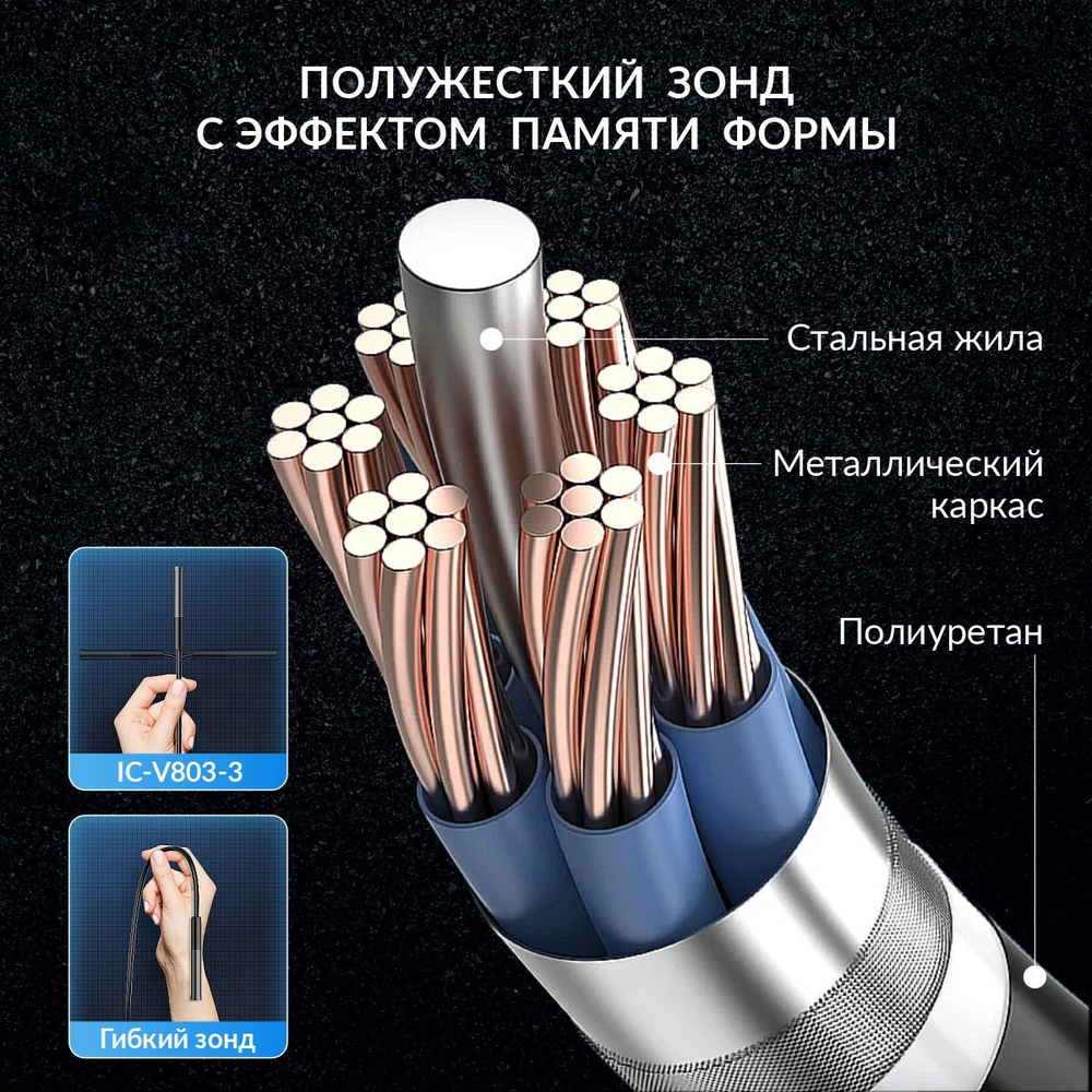 Видеоэндоскоп WIFI 2 камеры, 3.5Мп, 2560x1440, 3м, 5.5 мм зонд iCartool IC-V803-3