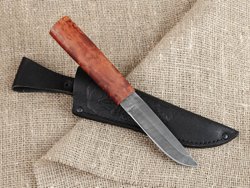 Нож Ханты-Манси, дамасская сталь, рукоять мореная карельская берёза