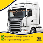 Ламбрекен с косынками стеганые Scania (экокожа, черный, коричневые кисточки)