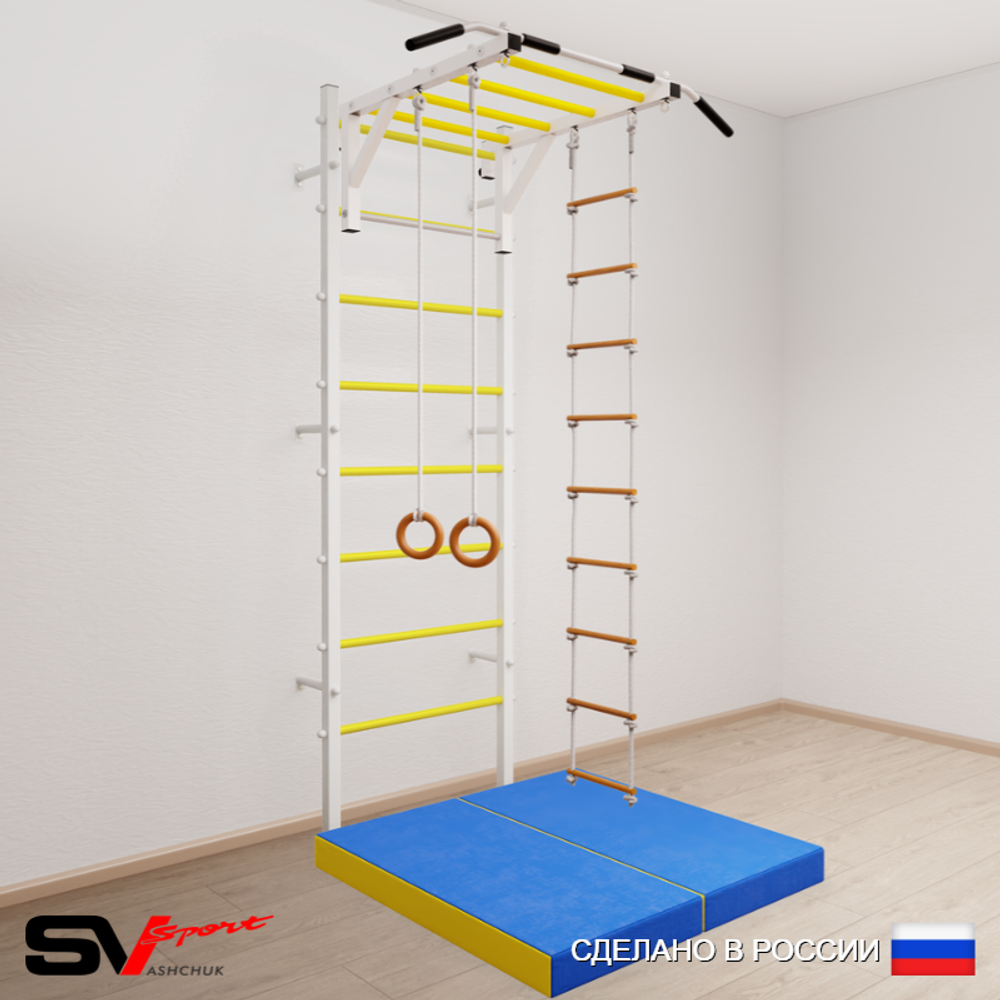 Шведская стенка Sv Sport 5374 (Турник рукоход/Кольца/Лестница/Мат 1м)