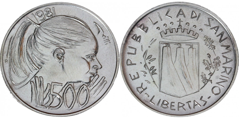 Сан-Марино 500 лир, 1981 Мир UNC