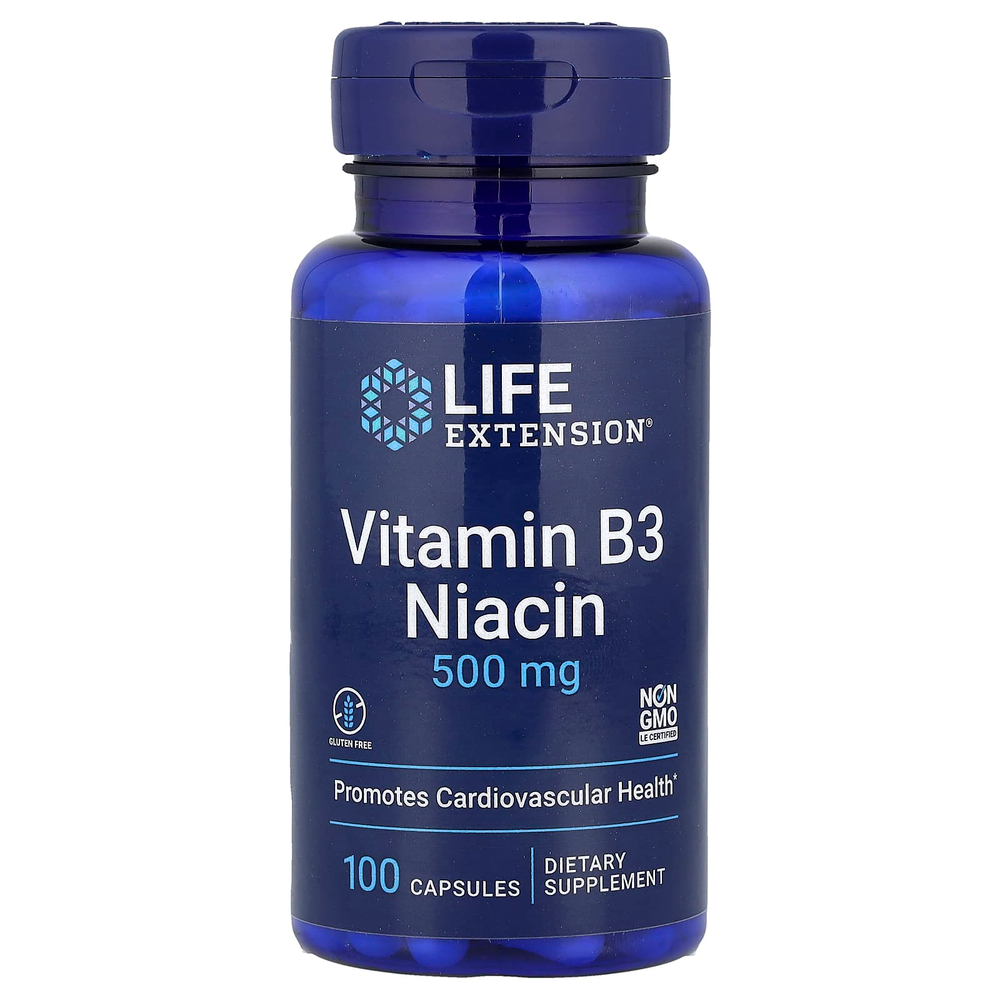 Life Extension, витамин B3 (ниацин), 500 мг, 100 капсул