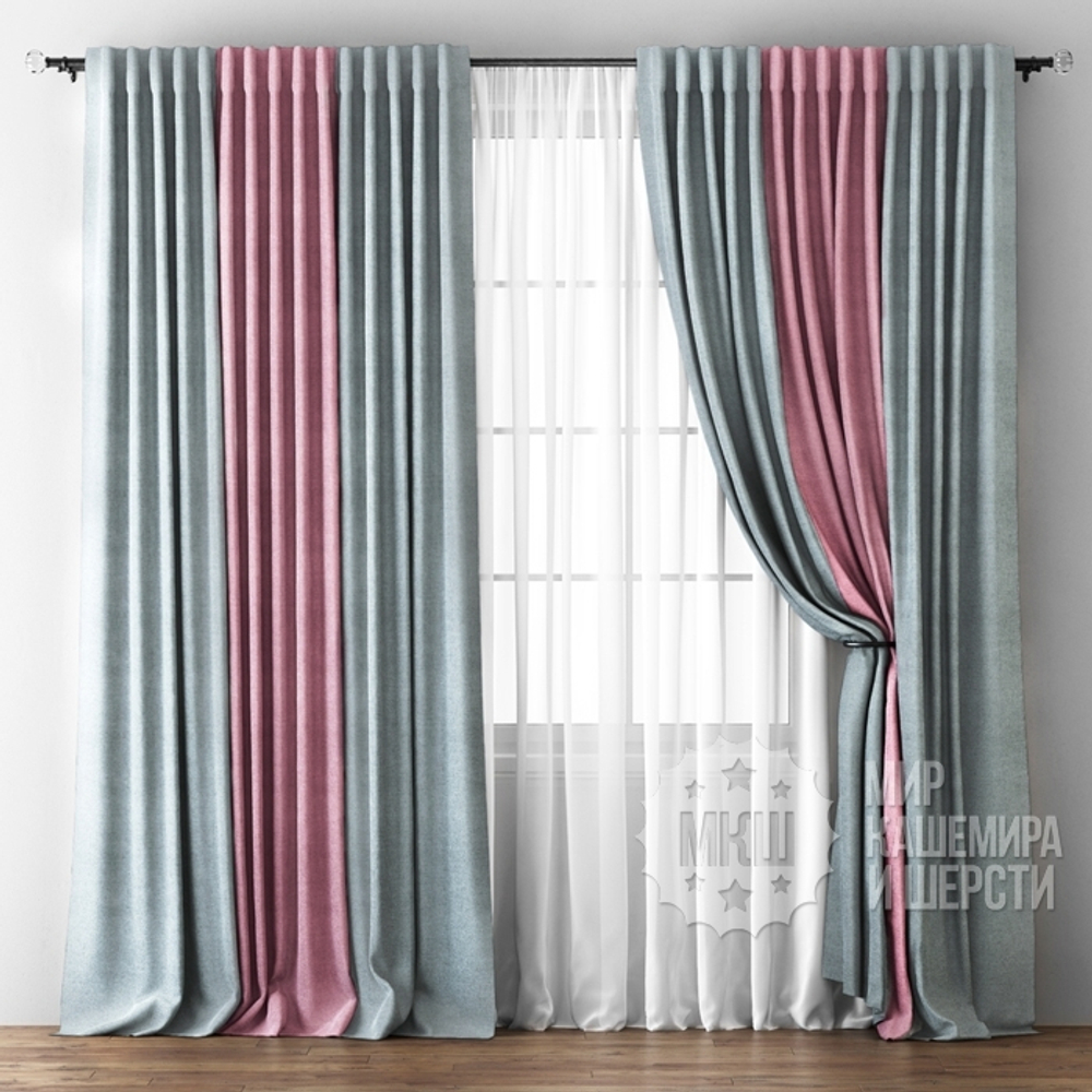 Комплект штор с тюлью: КРИСТЕН (арт. BL01-242-02) - 300х270, (170х270)х2 см. - (Возможна высота 250 см.) - серо-розовые