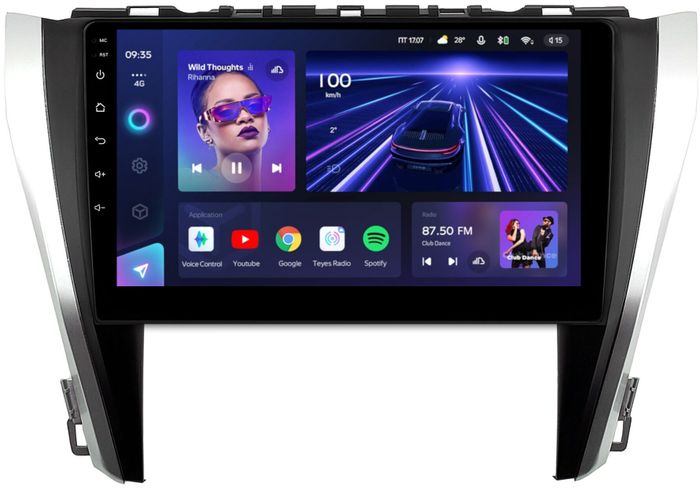 Магнитола для Toyota Camry 55 2014-2018 (рамка серебристо-черная) - Teyes CC3 Android 10, Быстрая, CarPlay, SIM-слот