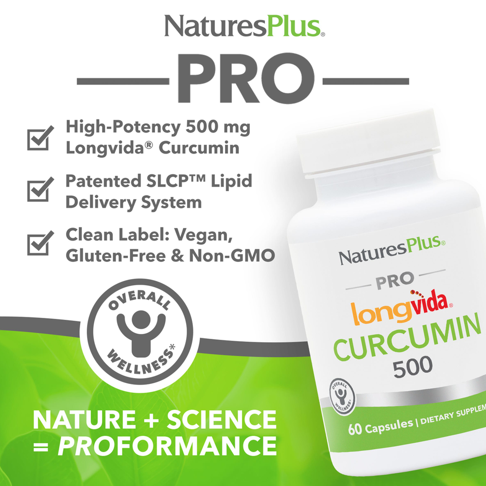 NaturesPlus, Pro Longvida®, оптимизированный куркумин, 500 мг, 60 капсул