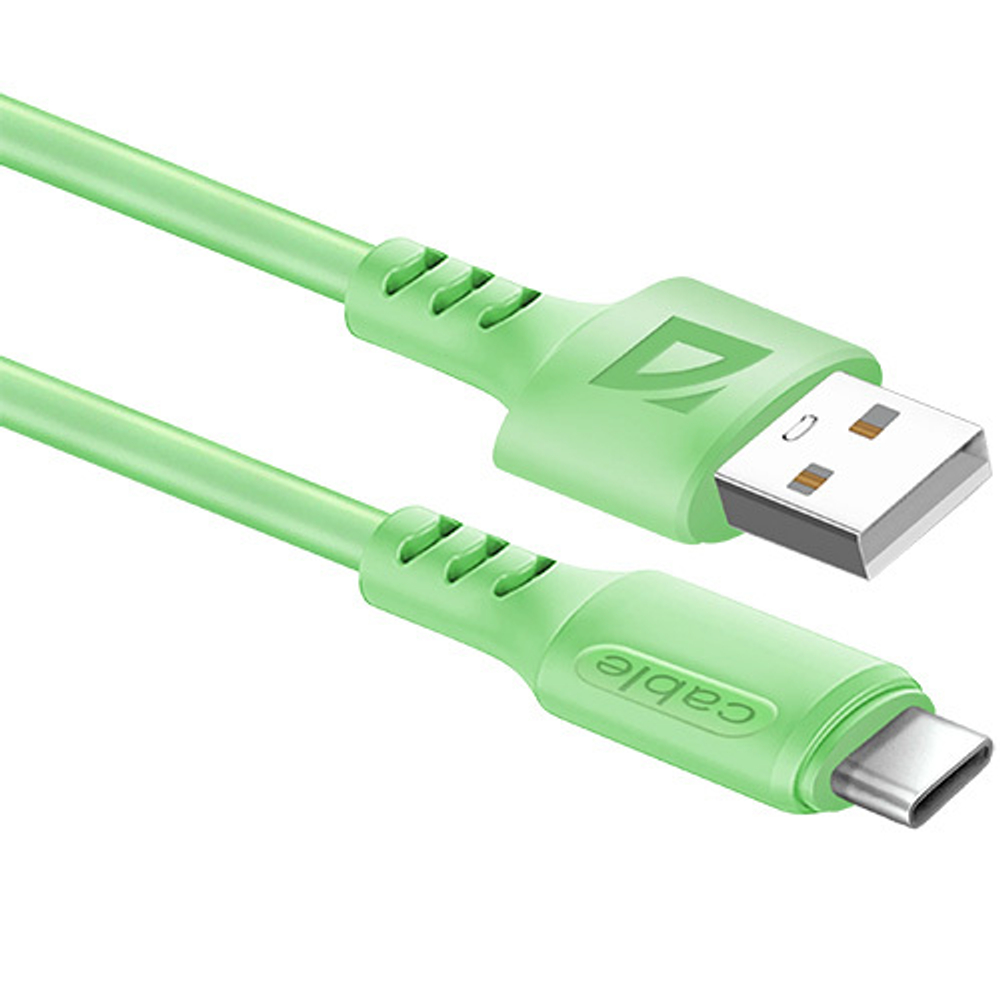 Кабель Defender F207, USB 2.0 (AM) - Type C, 2.4А, зелёный, 1метр
