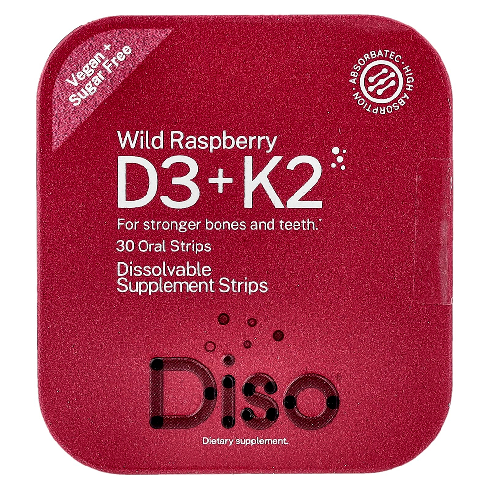 Diso, витамины D3 и K2, дикая малина, 30 полосок для полости рта