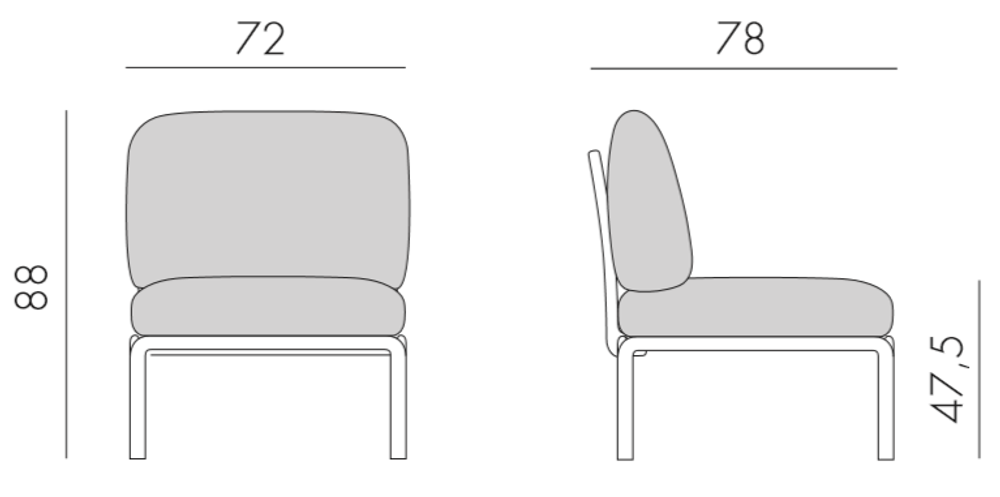 Модуль центральный пластиковый с подушками Nardi Komodo Elemento Centrale, тортора, джунгли