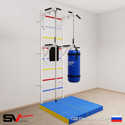 Шведская стенка Sv Sport 5705 (Турник стандарт/Брусья/Канат/Цепь/Мешок 15кг/Мат 1м)