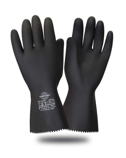 Перчатки Safeprotect КЩС-1-SP LUX черные (латекс, слой Silver, толщ.0,65мм,дл.30