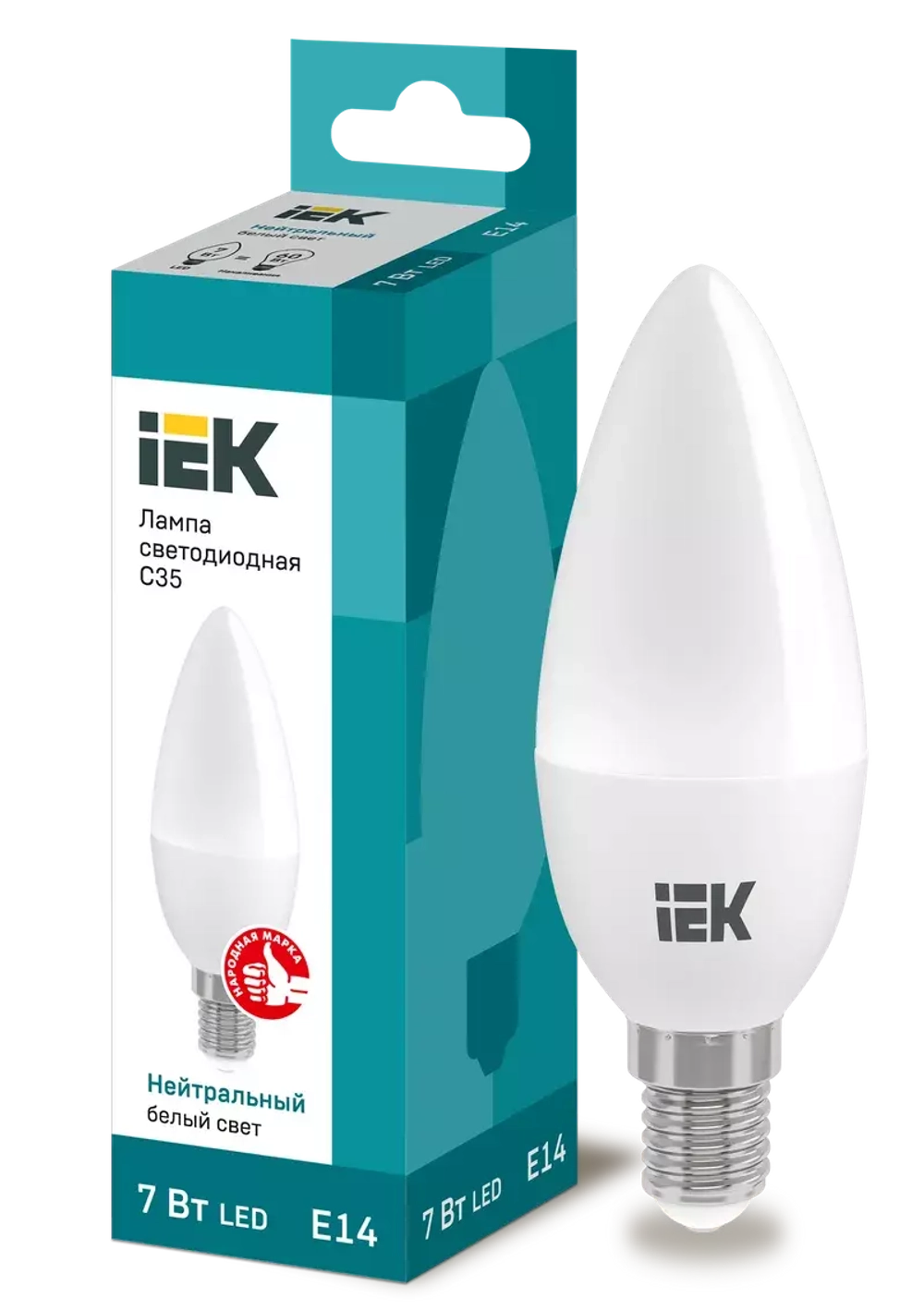 Лампа светодиодная ECO C35 свеча 7Вт 230В 4000К Е14 IEK  LLE-C35-7-230-40-E14