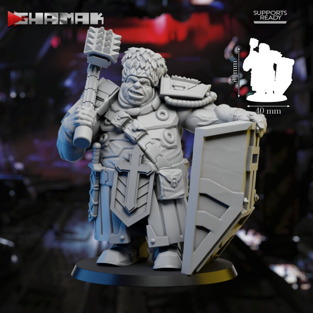 Astra Militarum Vostroyan Firstborn Ogryn Огрин №5 с щитом и молотом миниатюра для dnd, днд, pathfinder, фентези, Настольная игра, НРИ, Варгейм, РПГ