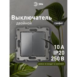 12-1104-12 ЭРА Выключатель двойной, 10АХ-250В, IP20, Эра12, графит | Эра 12