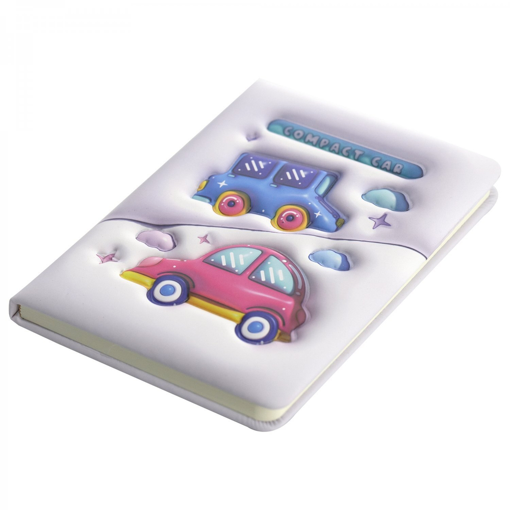 Записная книжка 13,0 см * 18,0 см , 7БЦ, Alingar, PU, поролон, конгрев, эффект 3D, 80л., линия, "Машинки"