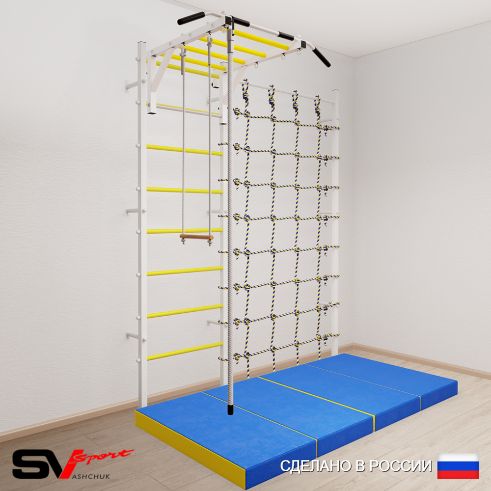 Шведская стенка Sv Sport 53540 (Турник рукоход/Канат/Трапеция/Мат 2м/Канатный лаз)
