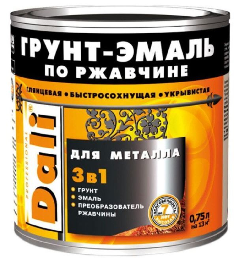 Грунт-эмаль по ржавчине гладкая глянцевая черная 0,75л DALI (3шт)