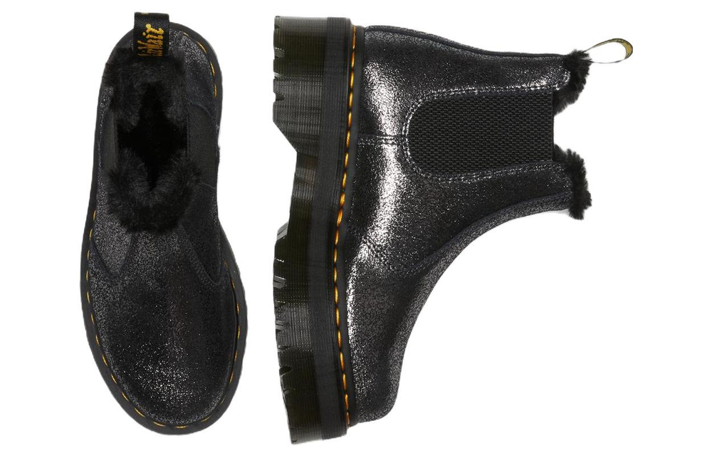 Dr. Martens 2976 Faux Fur Lined Metallic Platform Chelsea Boots "Black" Women"s