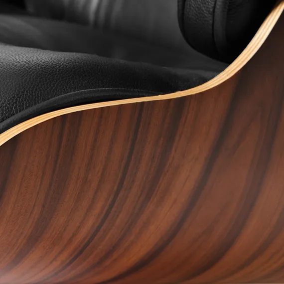 Кресло с оттоманкой Eames Lounge, черная кожа, палисандр